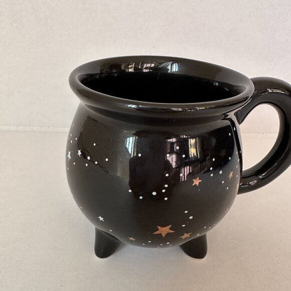 Coffee Mug Ceramic Cup Black w/ Gold & Blue Stars 10 oz - Picture 6 of 6